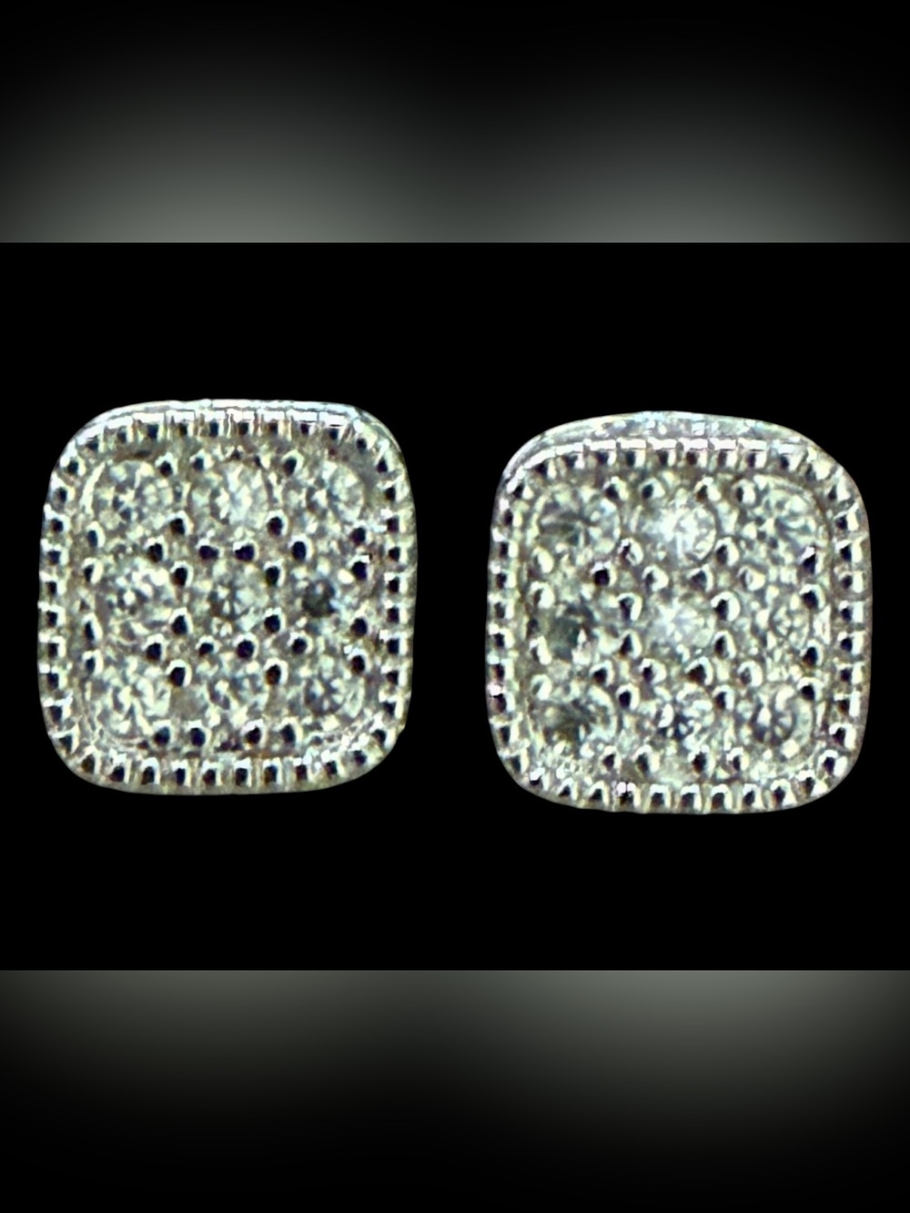 Square Pavé Stud Earrings in Silver Tone